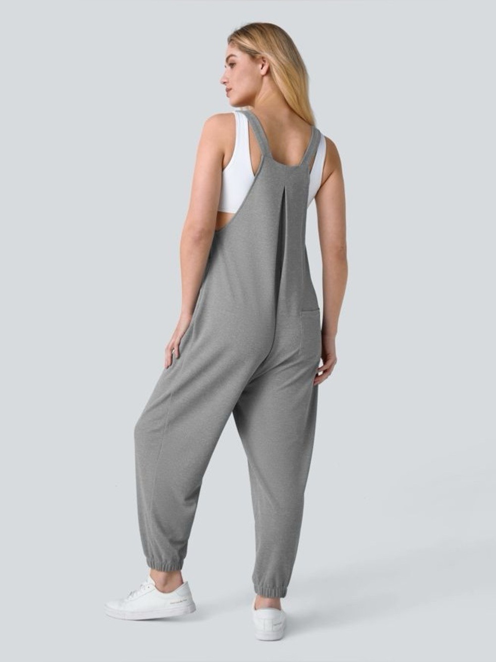 Halara Pockets Waffle Casual Jogger Overalls in Waffle Gray - Picture 2 of 14